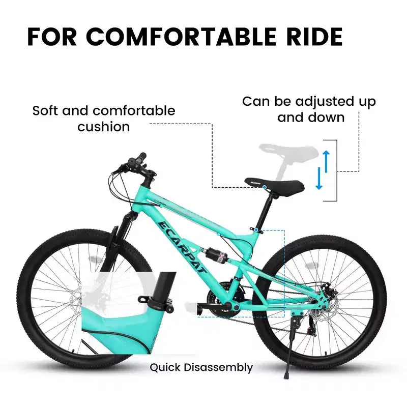 Okak 26IN Mountain Bike with Front and Rear Shock Absorber, 21-Speed Adult Bike with Steel Frame, Mens Bike for Teens and Adults, Blue