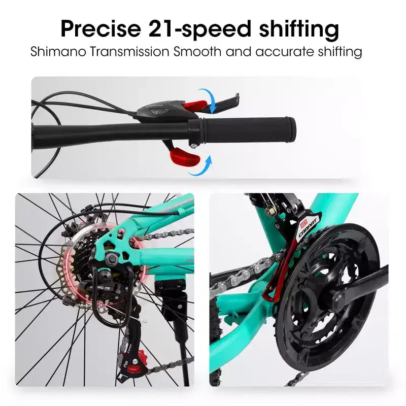 Okak 26IN Mountain Bike with Front and Rear Shock Absorber, 21-Speed Adult Bike with Steel Frame, Mens Bike for Teens and Adults, Blue