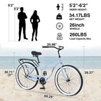 Okak 26IN Single Speed Cruiser Bikes with Steel Frame, Adult Bike with Wide Wheels and Rear Coaster Brakes, Bicycle for Mens and Women