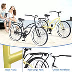 Okak 26IN Single Speed Cruiser Bikes with Steel Frame, Adult Bike with Wide Wheels and Rear Coaster Brakes, Bicycle for Mens and Women