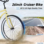 Okak 26IN Single Speed Cruiser Bikes with Steel Frame, Adult Bike with Wide Wheels and Rear Coaster Brakes, Bicycle for Mens and Women