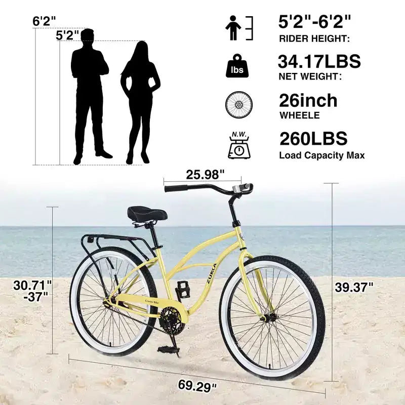 Okak 26IN Single Speed Cruiser Bikes with Steel Frame, Adult Bike with Wide Wheels and Rear Coaster Brakes, Bicycle for Mens and Women