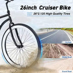 Okak 26IN Single Speed Cruiser Bikes with Steel Frame, Adult Bike with Wide Wheels and Rear Coaster Brakes, Bicycle for Mens and Women