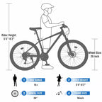 Okak 26IN Adult Bike with 24 Speed and Suspension Fork, Mountain Bike with KENDA Tires and Disk Brake, Fat Tire Bike for Men and Women