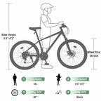Okak 26IN Adult Bike with 24 Speed and Suspension Fork, Mountain Bike with KENDA Tires and Disk Brake, Fat Tire Bike for Men and Women