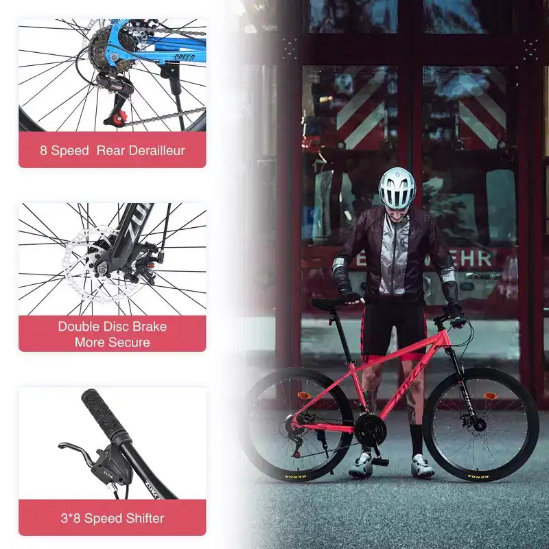 Okak 26IN Adult Bike with 24 Speed and Suspension Fork, Mountain Bike with KENDA Tires and Disk Brake, Fat Tire Bike for Men and Women