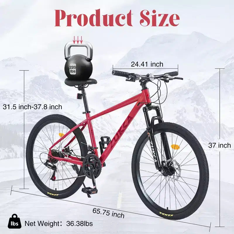 Okak 26IN Adult Bike with 24 Speed and Suspension Fork, Mountain Bike with KENDA Tires and Disk Brake, Fat Tire Bike for Men and Women