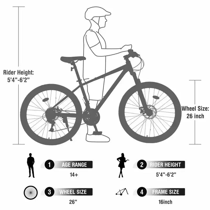 Okak 26IN Adult Bike with 24 Speed and Suspension Fork, Mountain Bike with KENDA Tires and Disk Brake, Fat Tire Bike for Men and Women