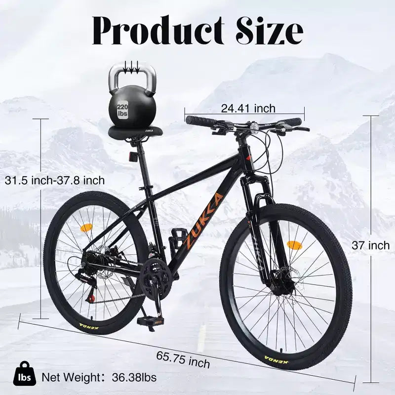 Okak 26IN Adult Bike with 24 Speed and Suspension Fork, Mountain Bike with KENDA Tires and Disk Brake, Fat Tire Bike for Men and Women