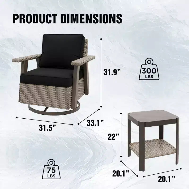 EAGLE PEAK Classic 2-Piece Patio Bistro Set with Swivel Rocker Chair and Side Table, 360 Swivel Wicker Outdoor Furniture