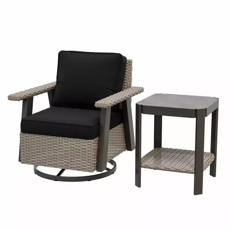 EAGLE PEAK Classic 2-Piece Patio Bistro Set with Swivel Rocker Chair and Side Table, 360 Swivel Wicker Outdoor Furniture