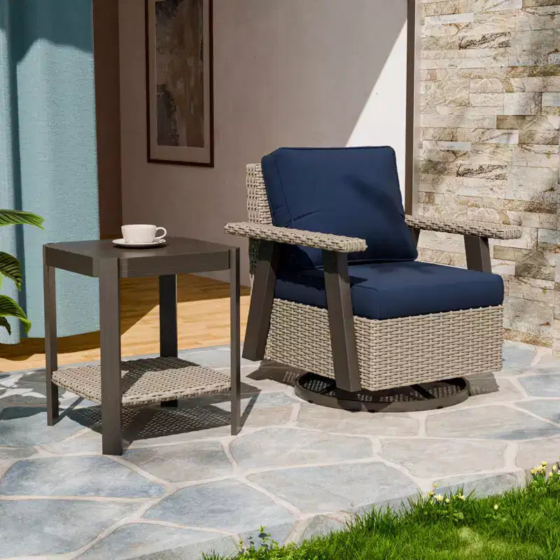 EAGLE PEAK Classic 2-Piece Patio Bistro Set with Swivel Rocker Chair and Side Table, 360 Swivel Wicker Outdoor Furniture