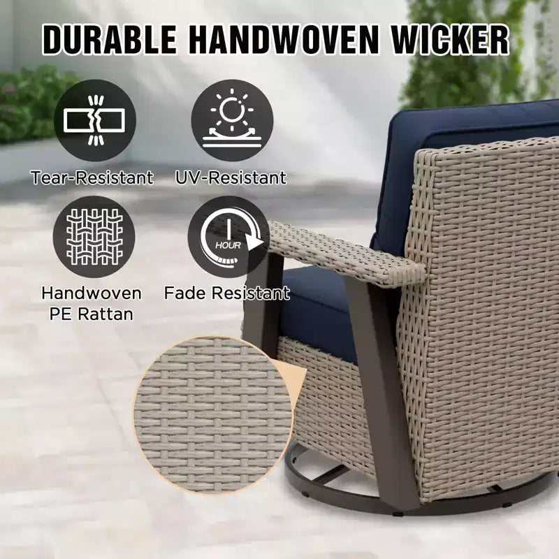 EAGLE PEAK Classic 2-Piece Patio Bistro Set with Swivel Rocker Chair and Side Table, 360 Swivel Wicker Outdoor Furniture