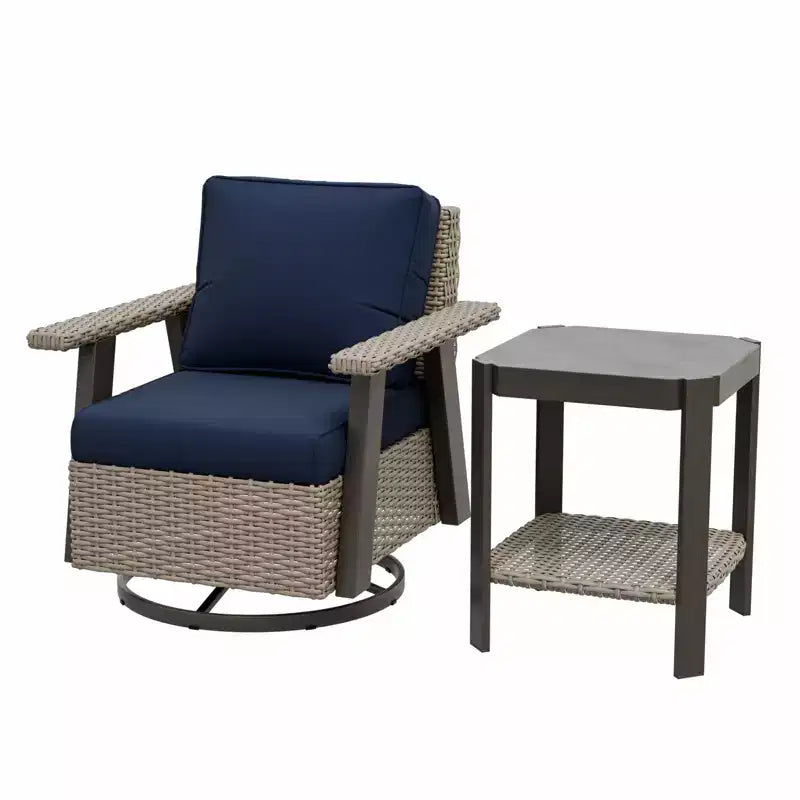 EAGLE PEAK Classic 2-Piece Patio Bistro Set with Swivel Rocker Chair and Side Table, 360 Swivel Wicker Outdoor Furniture
