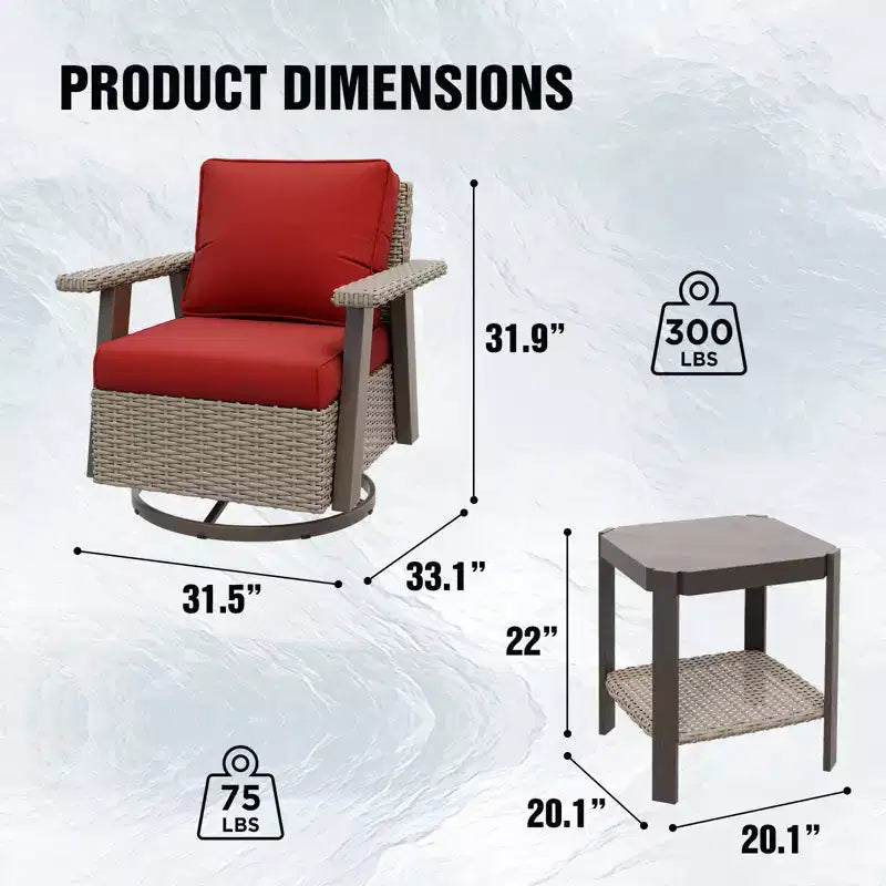 EAGLE PEAK Classic 2-Piece Patio Bistro Set with Swivel Rocker Chair and Side Table, 360 Swivel Wicker Outdoor Furniture