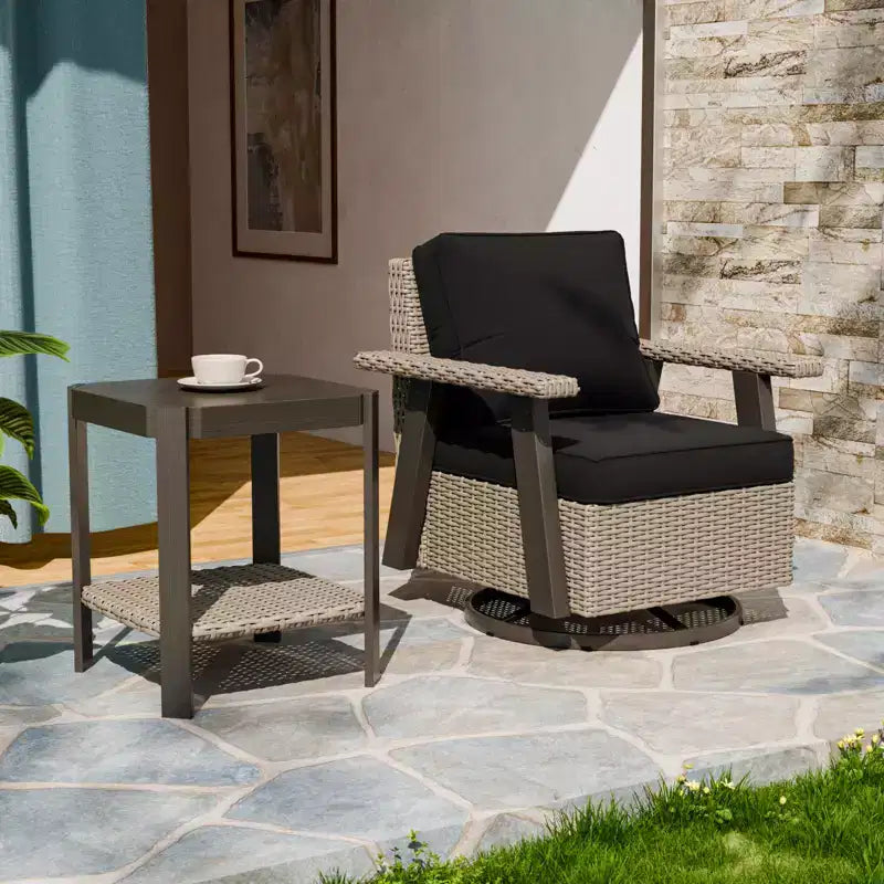 EAGLE PEAK Classic 2-Piece Patio Bistro Set with Swivel Rocker Chair and Side Table, 360 Swivel Wicker Outdoor Furniture