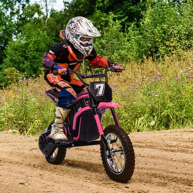 24V Kids Electric Dirt Bike, 350W Motor, 3-Speed Adjustable to 14.29MPH. Off-Road with LED Lights & Music. for Ages 8-14, 135 Lbs Max