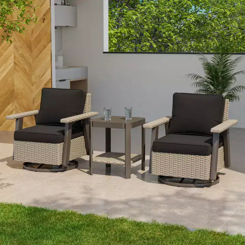 EAGLE PEAK Classic Wicker Patio Bistro Set of 3, Outdoor Furniture with 360 Swivel Rocker Chair and Side Table