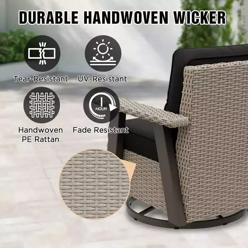 EAGLE PEAK Classic Wicker Patio Bistro Set of 3, Outdoor Furniture with 360 Swivel Rocker Chair and Side Table