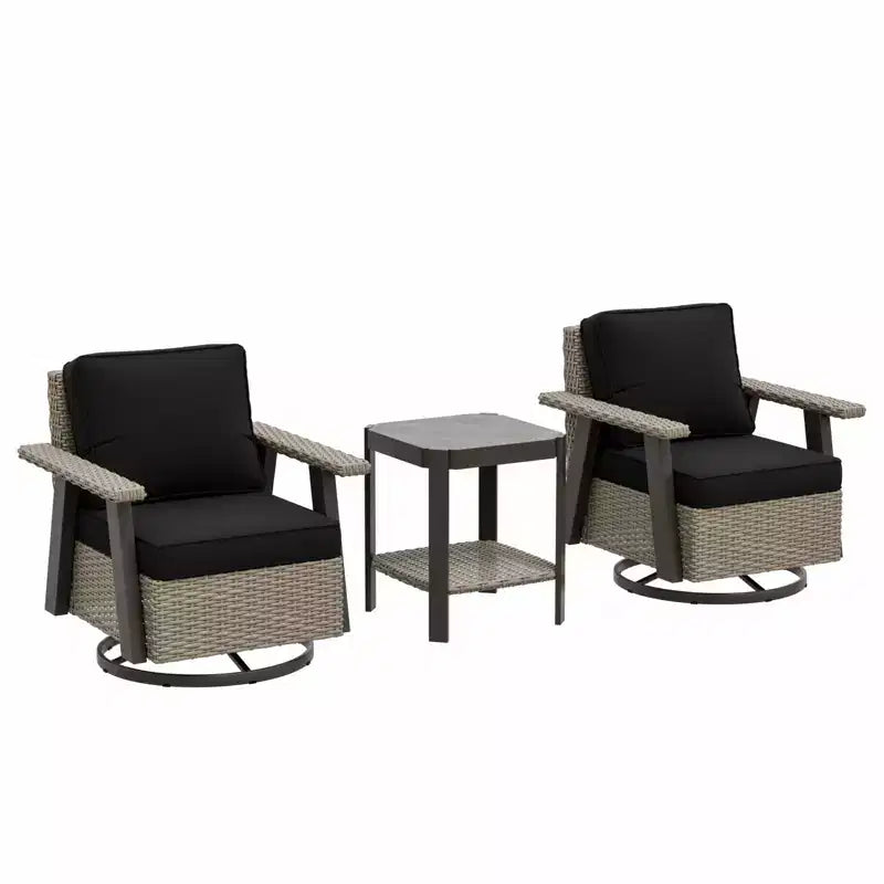 EAGLE PEAK Classic Wicker Patio Bistro Set of 3, Outdoor Furniture with 360 Swivel Rocker Chair and Side Table
