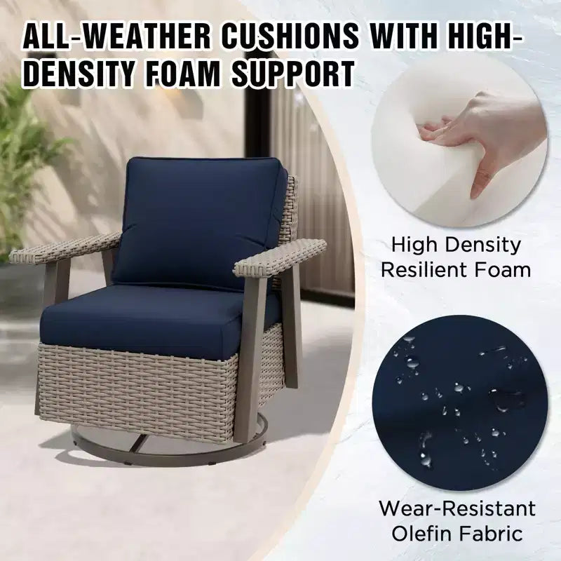 EAGLE PEAK Classic Wicker Patio Bistro Set of 3, Outdoor Furniture with 360 Swivel Rocker Chair and Side Table