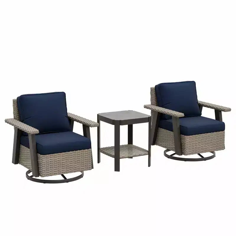 EAGLE PEAK Classic Wicker Patio Bistro Set of 3, Outdoor Furniture with 360 Swivel Rocker Chair and Side Table