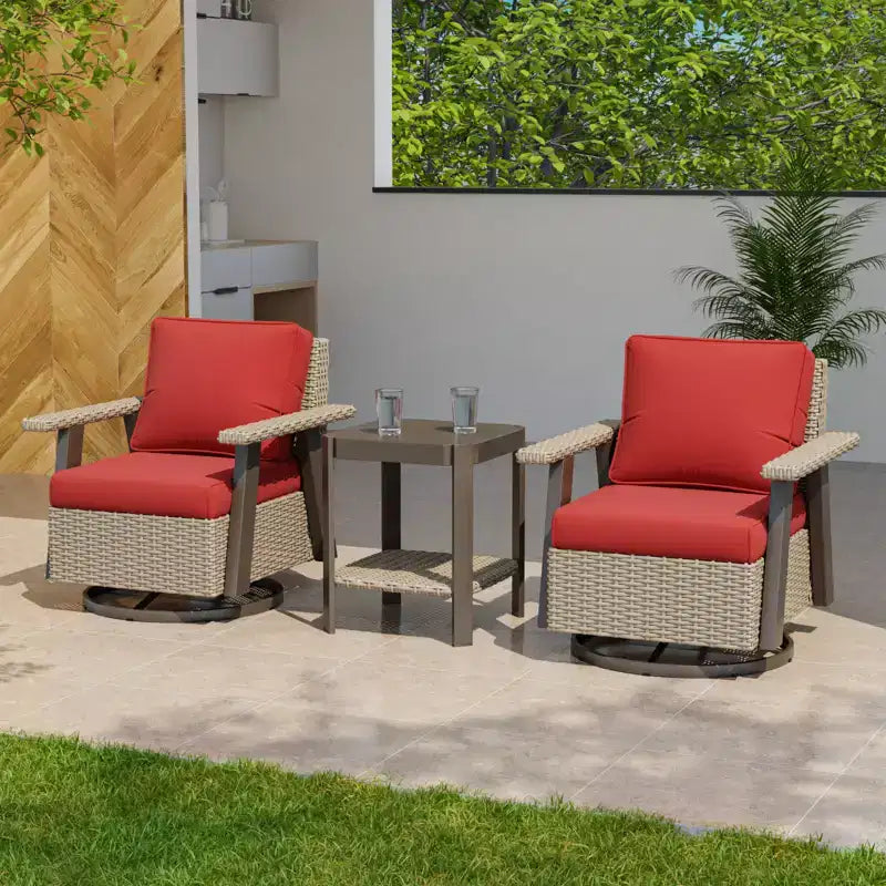 EAGLE PEAK Classic Wicker Patio Bistro Set of 3, Outdoor Furniture with 360 Swivel Rocker Chair and Side Table