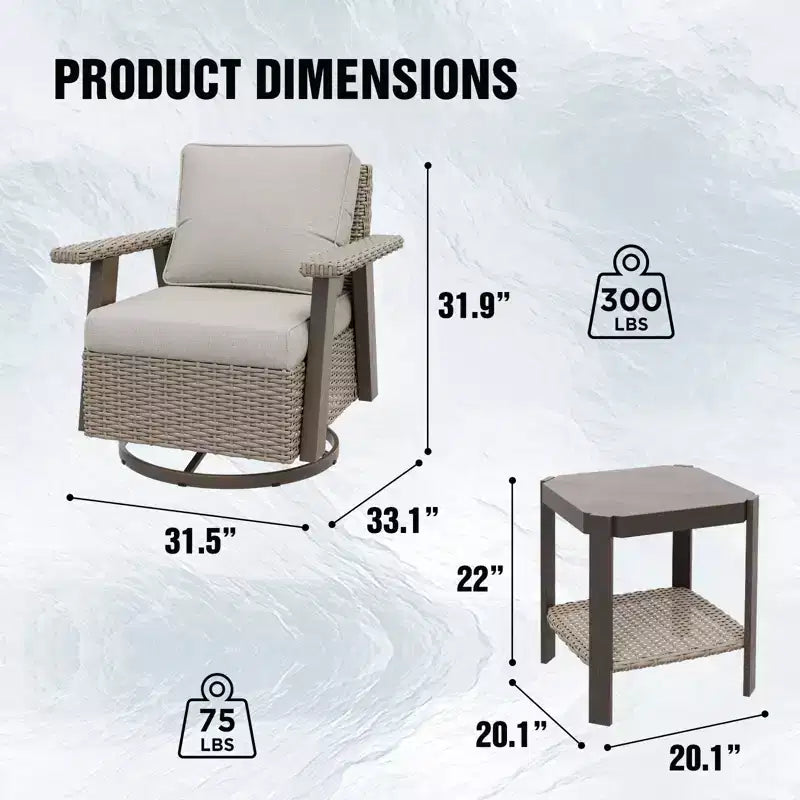 EAGLE PEAK Classic Wicker Patio Bistro Set of 3, Outdoor Furniture with 360 Swivel Rocker Chair and Side Table