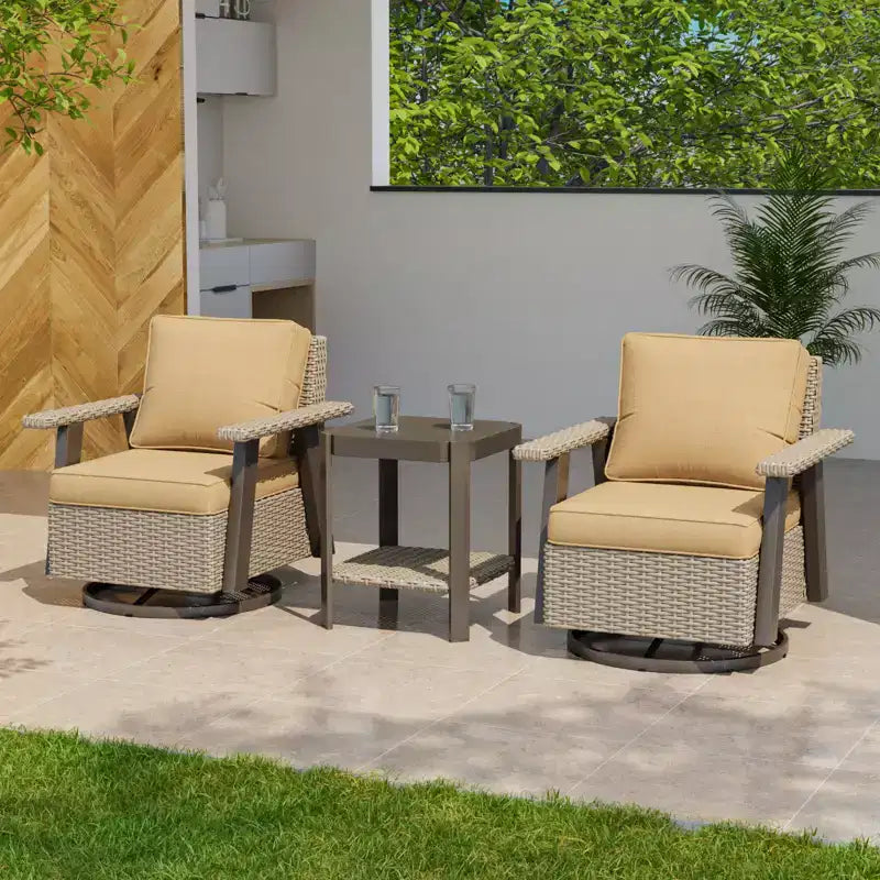 EAGLE PEAK Classic Wicker Patio Bistro Set of 3, Outdoor Furniture with 360 Swivel Rocker Chair and Side Table