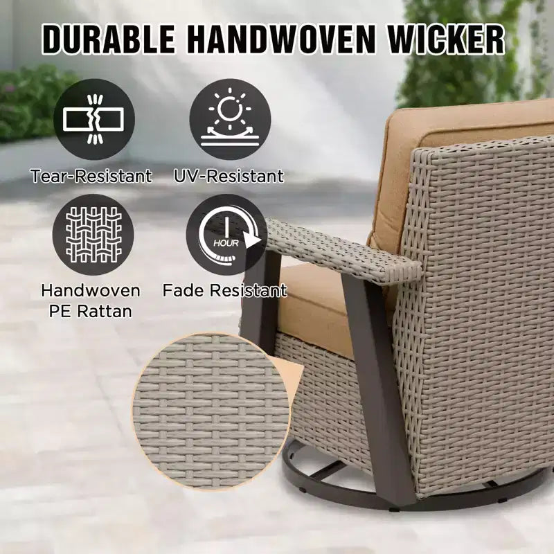 EAGLE PEAK Classic Wicker Patio Bistro Set of 3, Outdoor Furniture with 360 Swivel Rocker Chair and Side Table