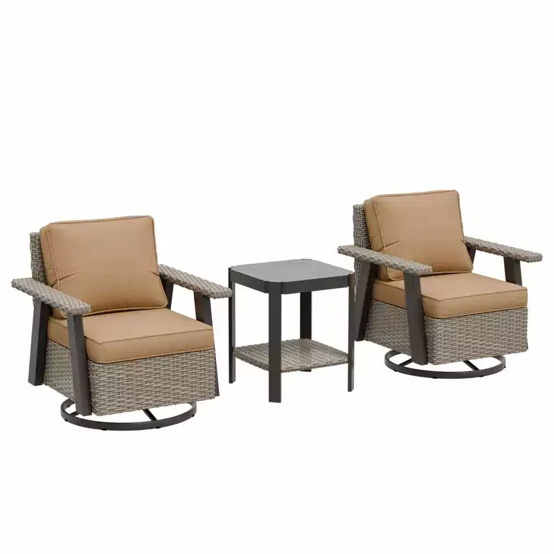 EAGLE PEAK Classic Wicker Patio Bistro Set of 3, Outdoor Furniture with 360 Swivel Rocker Chair and Side Table