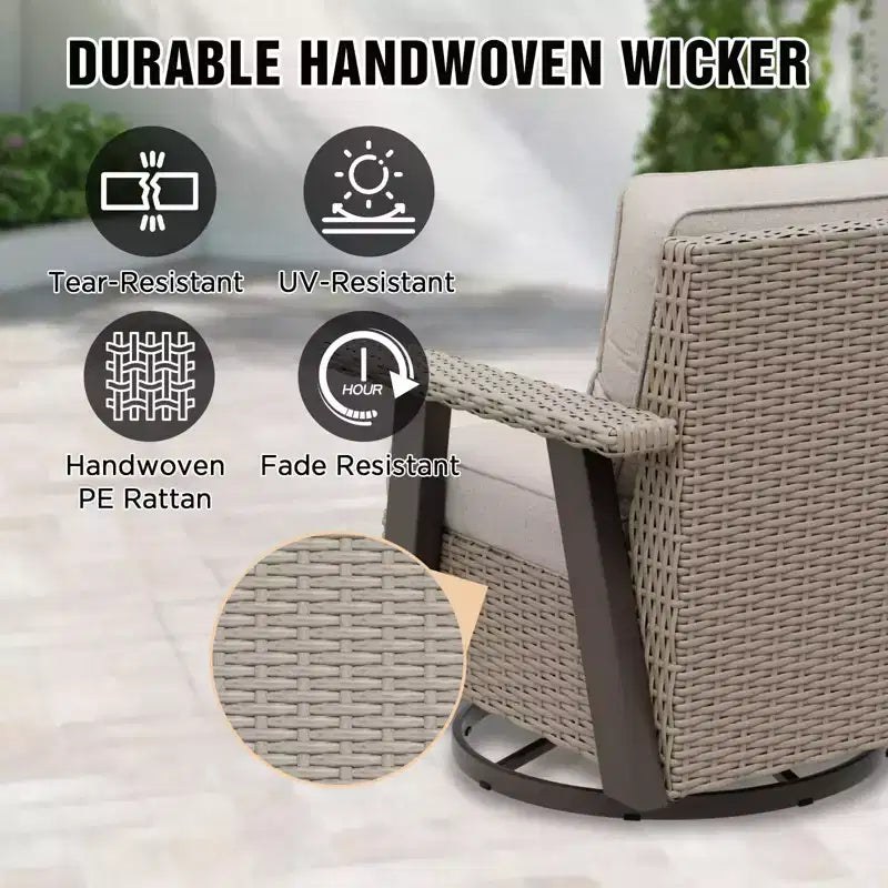 EAGLE PEAK Classic Wicker Patio Bistro Set of 3, Outdoor Furniture with 360 Swivel Rocker Chair and Side Table