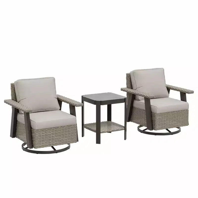 EAGLE PEAK Classic Wicker Patio Bistro Set of 3, Outdoor Furniture with 360 Swivel Rocker Chair and Side Table