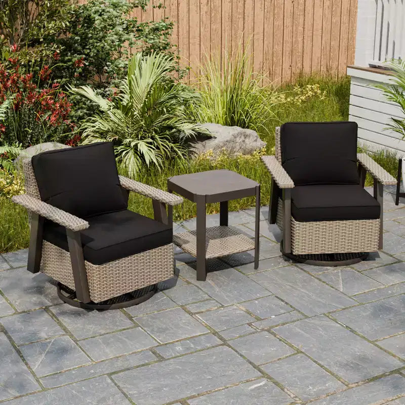 EAGLE PEAK Classic Wicker Patio Bistro Set of 3, Outdoor Furniture with 360 Swivel Rocker Chair and Side Table