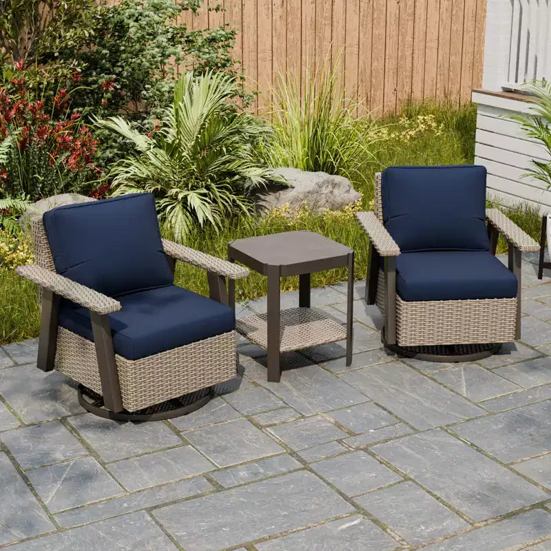 EAGLE PEAK Classic Wicker Patio Bistro Set of 3, Outdoor Furniture with 360 Swivel Rocker Chair and Side Table