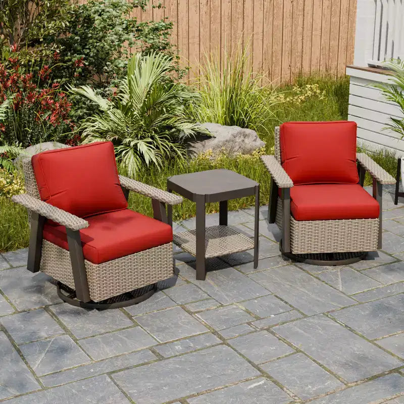 EAGLE PEAK Classic Wicker Patio Bistro Set of 3, Outdoor Furniture with 360 Swivel Rocker Chair and Side Table