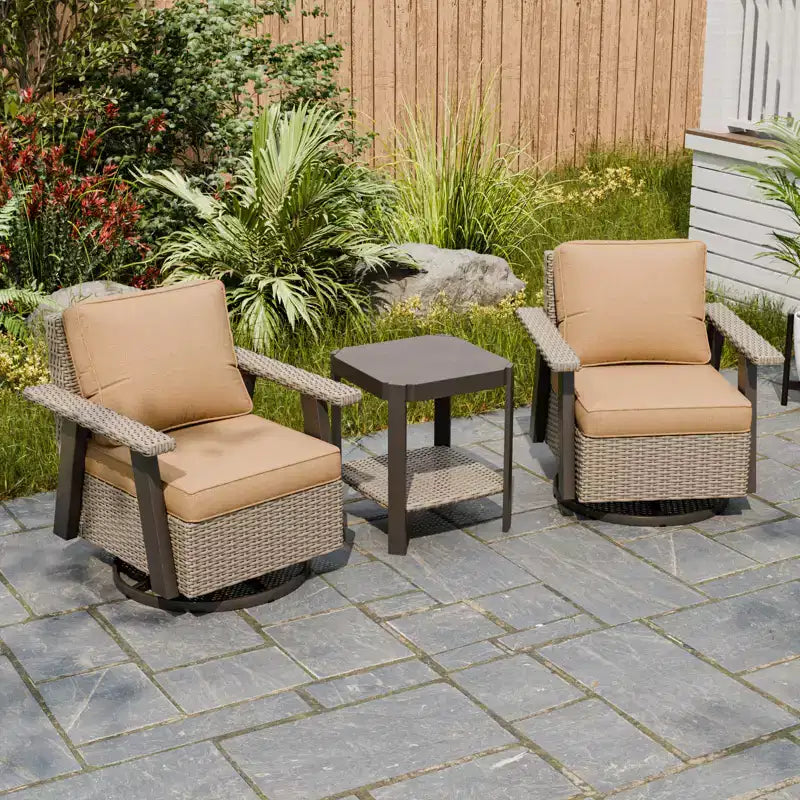 EAGLE PEAK Classic Wicker Patio Bistro Set of 3, Outdoor Furniture with 360 Swivel Rocker Chair and Side Table