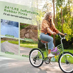 Okak 24IN Cruiser Bikes with Large Basket, 6 Speed Adult Bike with Steel Frame and Disk Brake, Commuter Bike for Men and Women