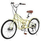 Okak 24IN Cruiser Bikes with Large Basket, 6 Speed Adult Bike with Steel Frame and Disk Brake, Commuter Bike for Men and Women