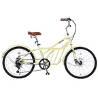 Okak 24IN Cruiser Bikes with Large Basket, 6 Speed Adult Bike with Steel Frame and Disk Brake, Commuter Bike for Men and Women