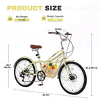 Okak 24IN Cruiser Bikes with Large Basket, 6 Speed Adult Bike with Steel Frame and Disk Brake, Commuter Bike for Men and Women
