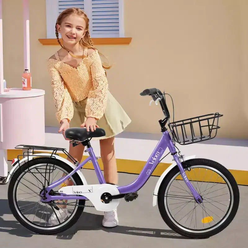 Okak 20IN Kids Bike with Lightweight Steel Frame, Kids Cruiser Bikes with Coaster Brake & V-Brake, Mini Bike with Chain Guard & Rear Rack