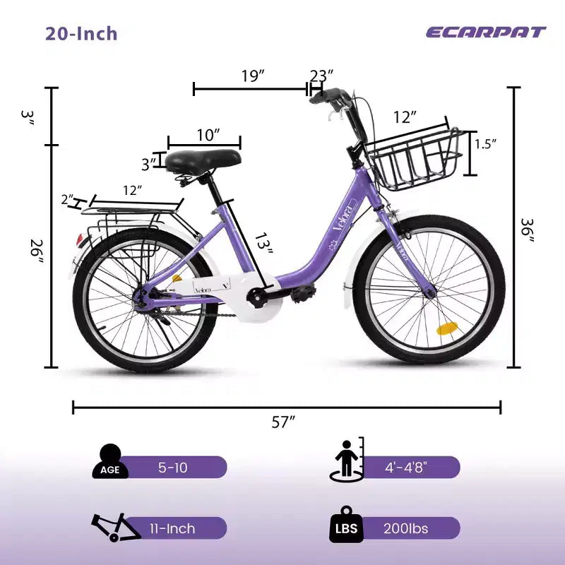 Okak 20IN Kids Bike with Lightweight Steel Frame, Kids Cruiser Bikes with Coaster Brake & V-Brake, Mini Bike with Chain Guard & Rear Rack