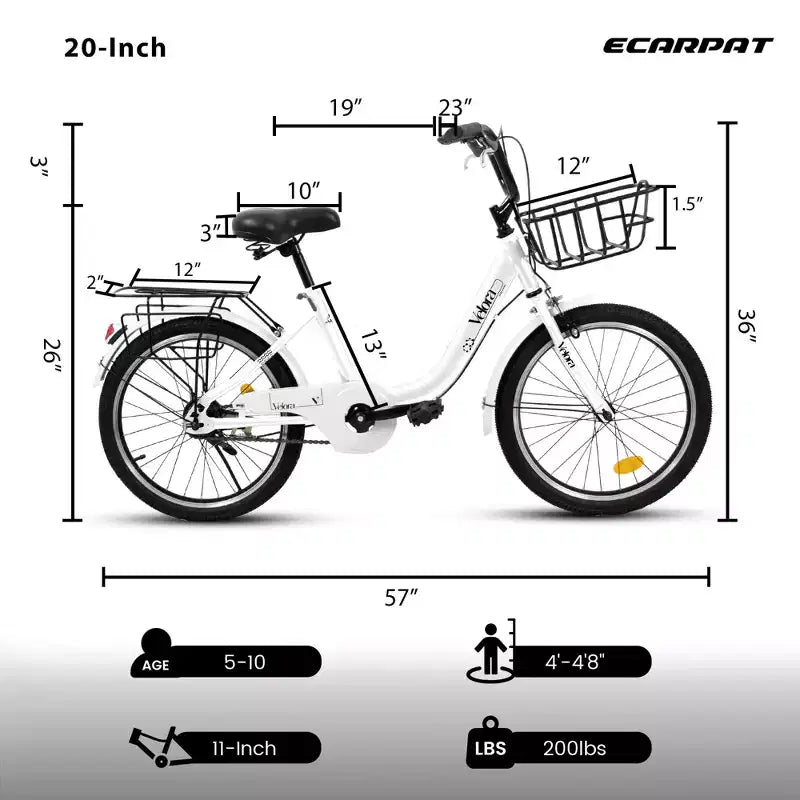 Okak 20IN Kids Bike with Lightweight Steel Frame, Kids Cruiser Bikes with Coaster Brake & V-Brake, Mini Bike with Chain Guard & Rear Rack