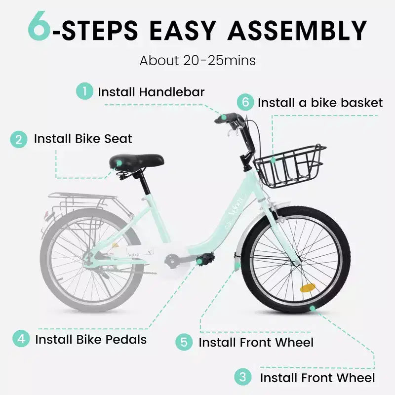 Okak 20IN Kids Bike with Lightweight Steel Frame, Kids Cruiser Bikes with Coaster Brake & V-Brake, Mini Bike with Chain Guard & Rear Rack