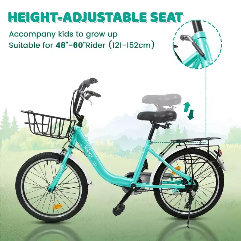 Okak 20IN Kids Bike with Lightweight Steel Frame, Kids Cruiser Bikes with Coaster Brake & V-Brake, Mini Bike with Chain Guard & Rear Rack
