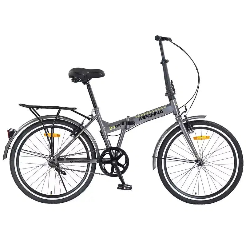 Okak 24IN Folding Bike with Fenders and Dual V-Brake, City Commuter Bicycle with Steel Frame and Shelf, Cruiser Bikes for Men and Women