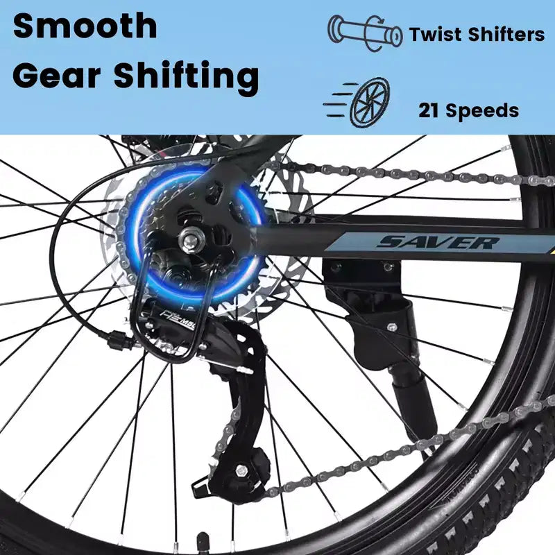 Okak 24IN Mountain Bike with Daul Disc Brakes and Front Suspension, Kids Bike with 21 Speed and Steel Frame, Bicycle for Boys, Girls
