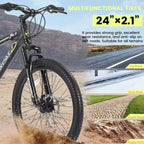 Okak 24IN Mountain Bike with Daul Disc Brakes and Front Suspension, Kids Bike with 21 Speed and Steel Frame, Bicycle for Boys, Girls