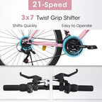 Okak 24/26IN Mountain Bike with Carbon Steel Frame, Adult Bike with 21-Speed System and Dual V-Brake, Kids Dirt Bike for Adult and Teens